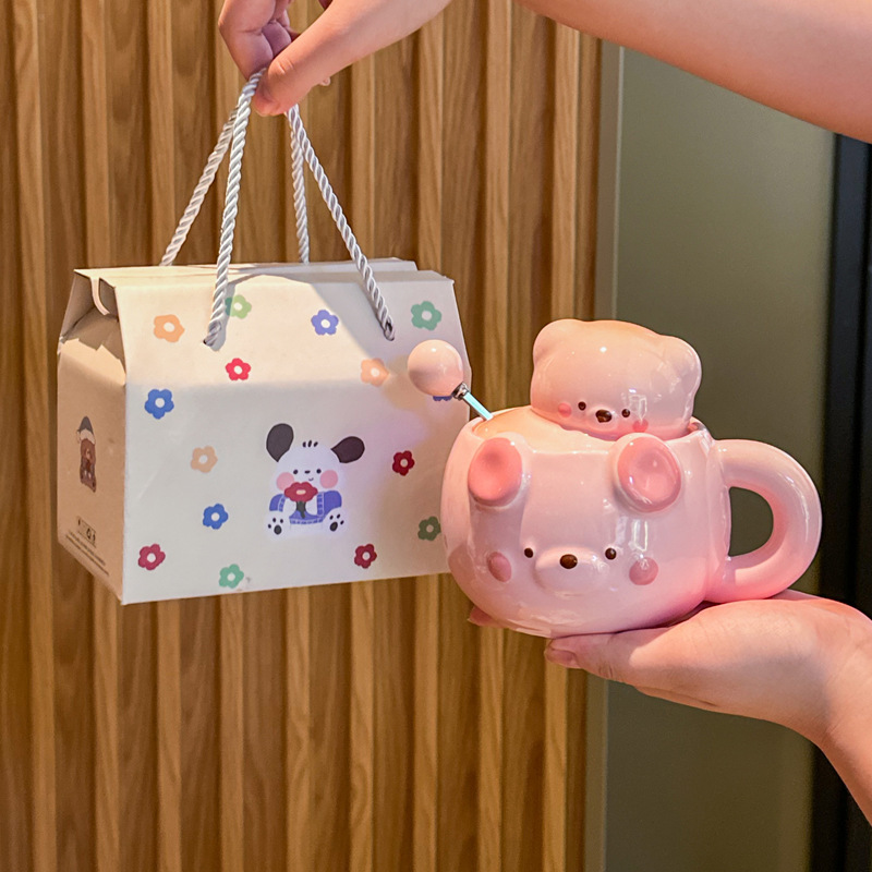 Stereo probe bear-pink-cup cover ball spoon wave point gift box