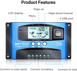 In magazzino regolatore di carica solare PWM 100A 60A 50A 40A 30A regolatore di energia solare 12V 24V Auto Dual USB Display LCD scarica di carico - Product Image 6