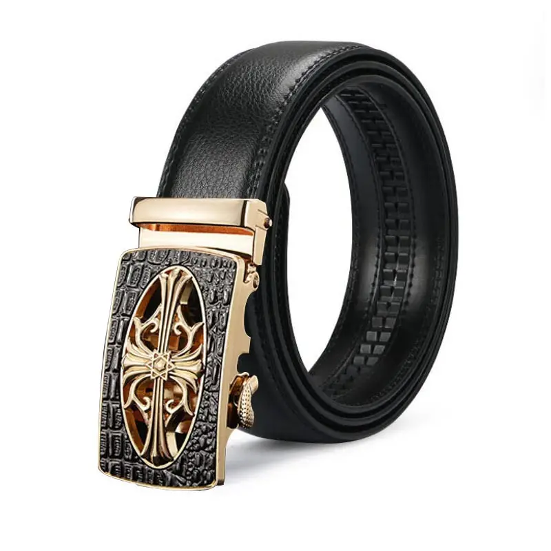 Factory direct sale Chien Klmiv ratchet belt, cross automatic buckle belt with printable logo, factory men's belt
