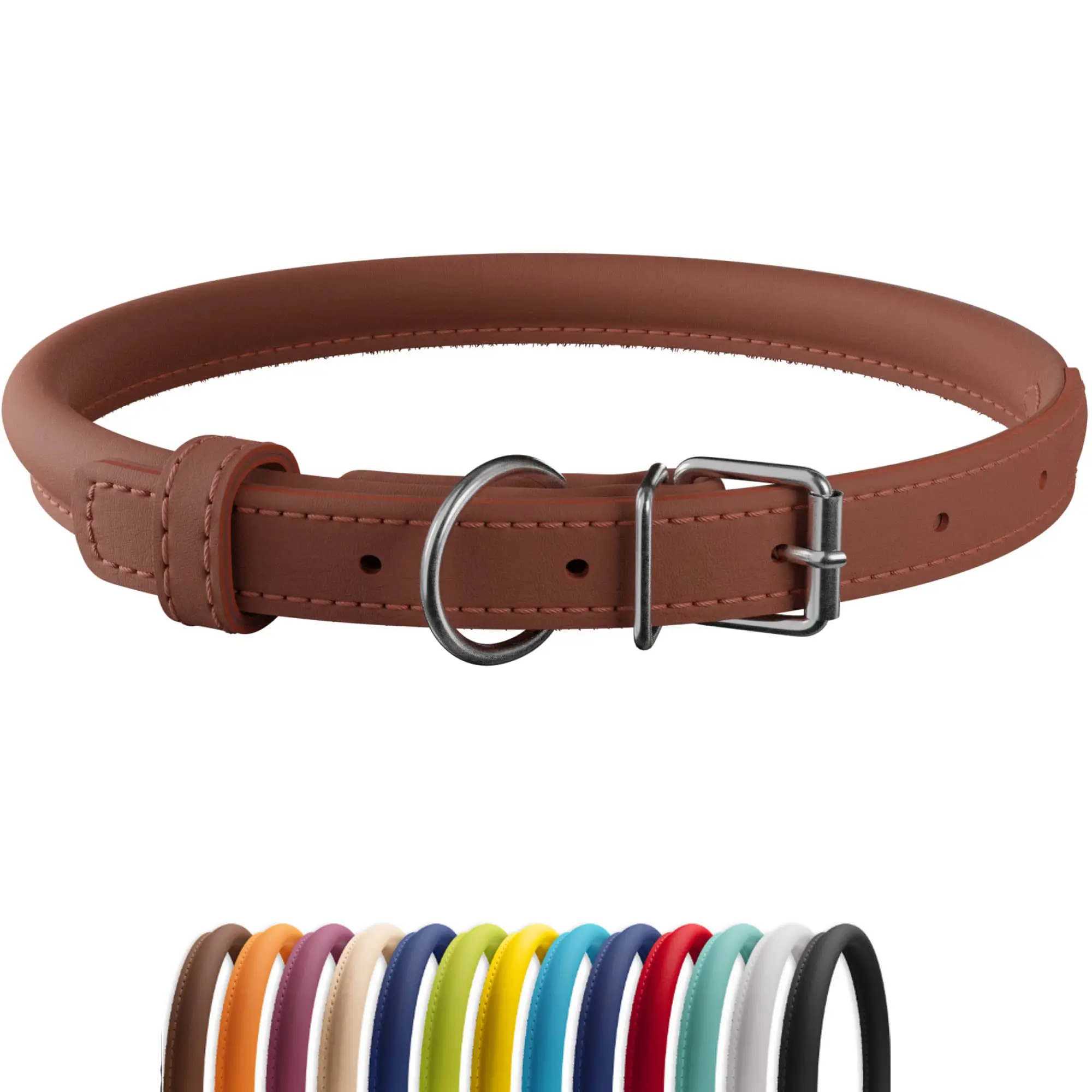Luxury custom vegetarian authentic adjustable woven brown dog PU leather collar and leather dog strap collar