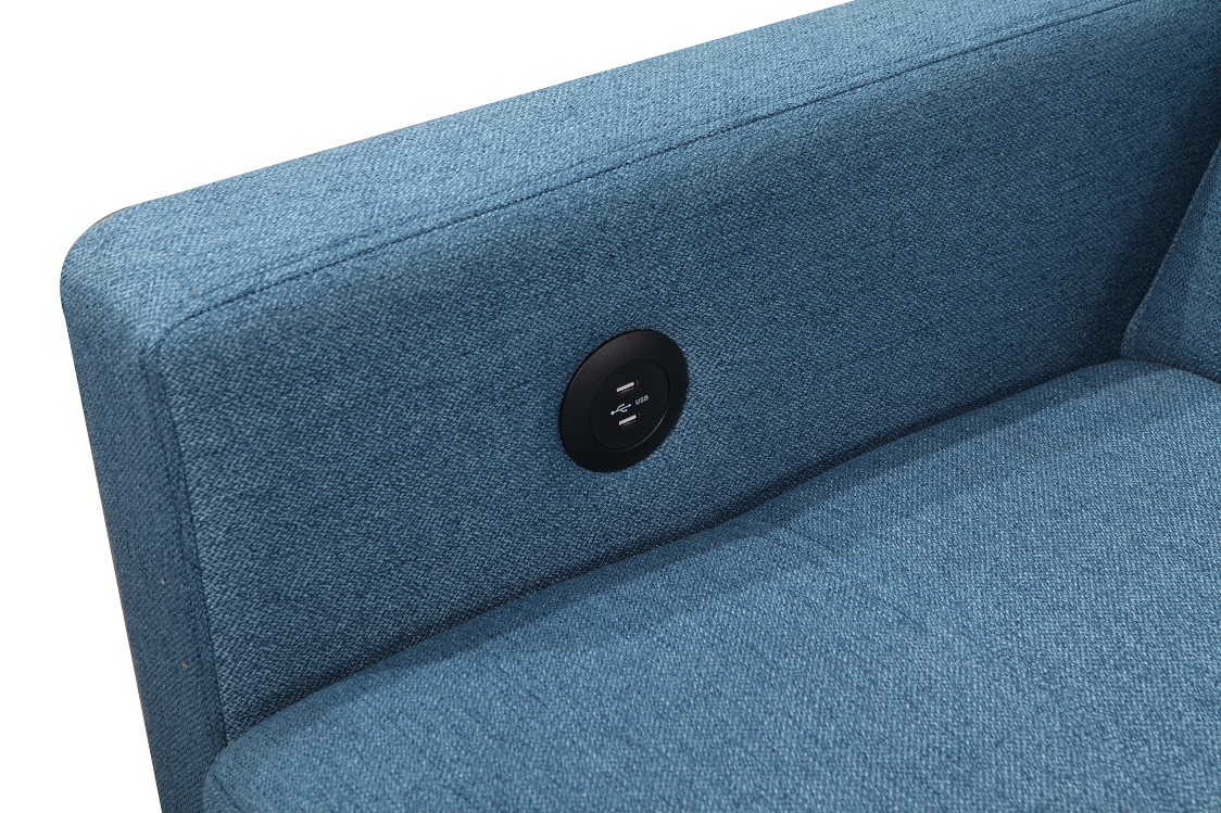 Comfortable blue color modern transformable fabric sofa bed folding futon with USB