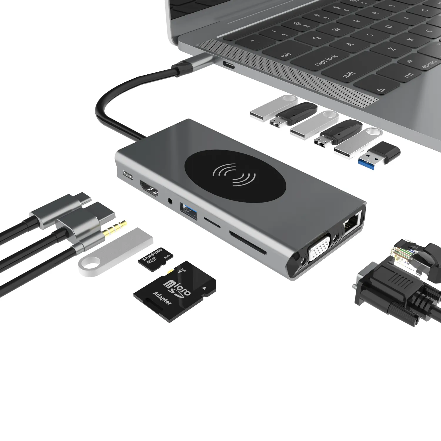 Dock di espansione Docking Station per Laptop tipo C a VGA USB 3.0 RJ45 PD 3.5mm Audio all in one HDD 15 in 1 tipo c Hub