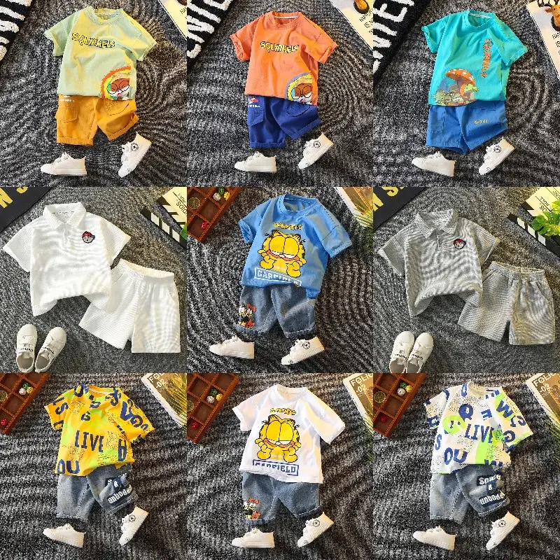 Conjuntos de roupas de verão para meninos, roupas de manga curta de desenho animado, shorts infantis, pijamas casuais de Mickey Car, cartoon, homem-aranha, novidade