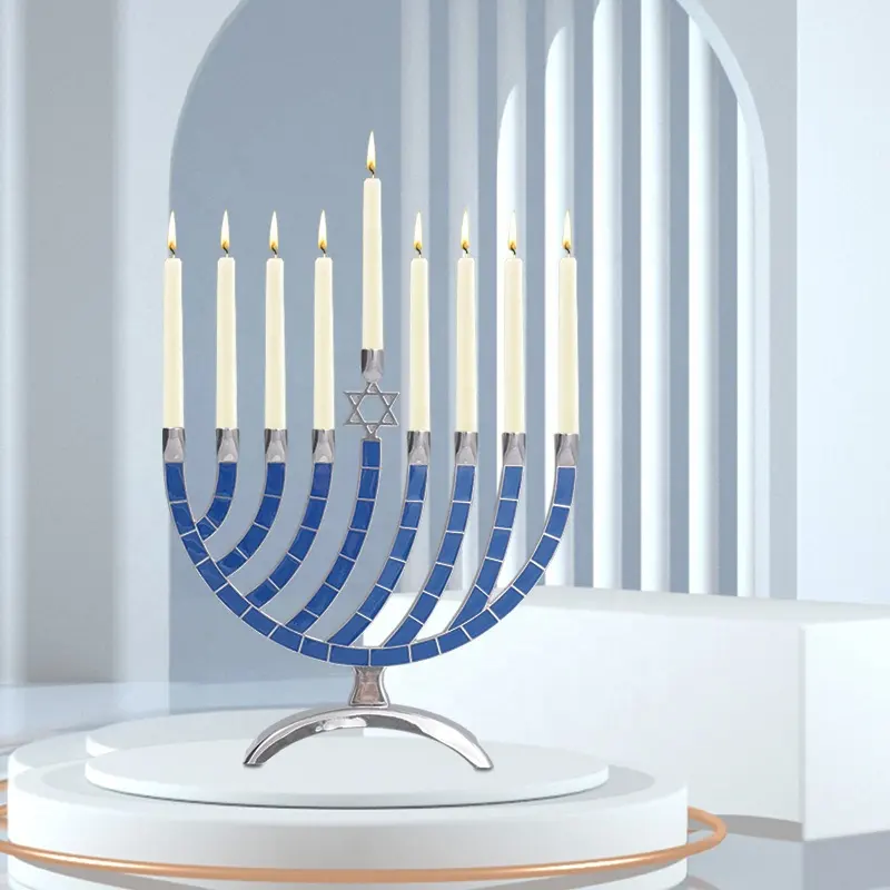 Menorah ebraico portacandele moderni pentagramma religiosi candelabri Hanukkah candelieri portacandele a 9 rami