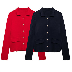 HanYun Women's 2024 Early Autumn New Button-down Lapel Long-sleeved Basic Knitted - Product Image 1