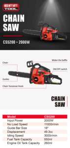 EFFTOOL Power Machine Trunk Cutting Two Stroke Two Cycle 52cc Oil <strong>Mixing</strong> Gasoline Saw Chain Saw CS5200 - Product Image 6