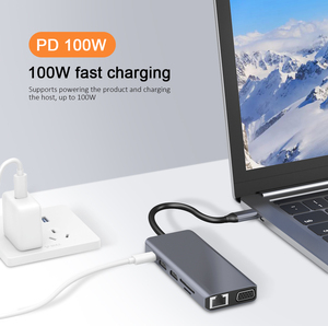 12-in-1 MST TYPE-C USB Hub Aluminium Alloy with 4*USB-A+2*HD TV 4K+1*VGA+1*RJ45 1000Mbps+TF/SD+1*<strong>Audio</strong>+1*PD 60W Docking Station - Product Image 3