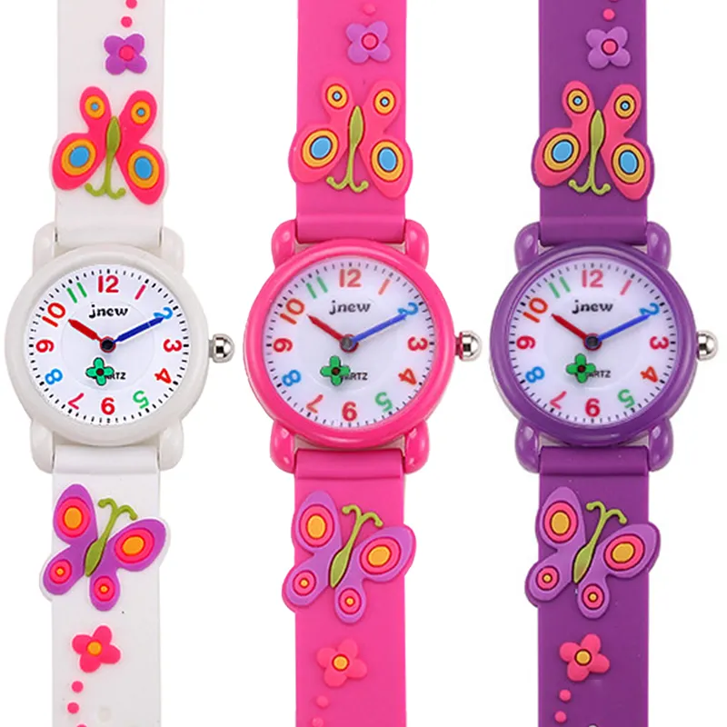 นาฬิกาข้อมือควอตซ์รูปผีเสื้อสีม่วงการ์ตูนสาวสวย