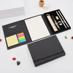 商务办公用品皮革折叠黑色定制标志文具记事本便笺记事本笔尺套装 - Product Image 1