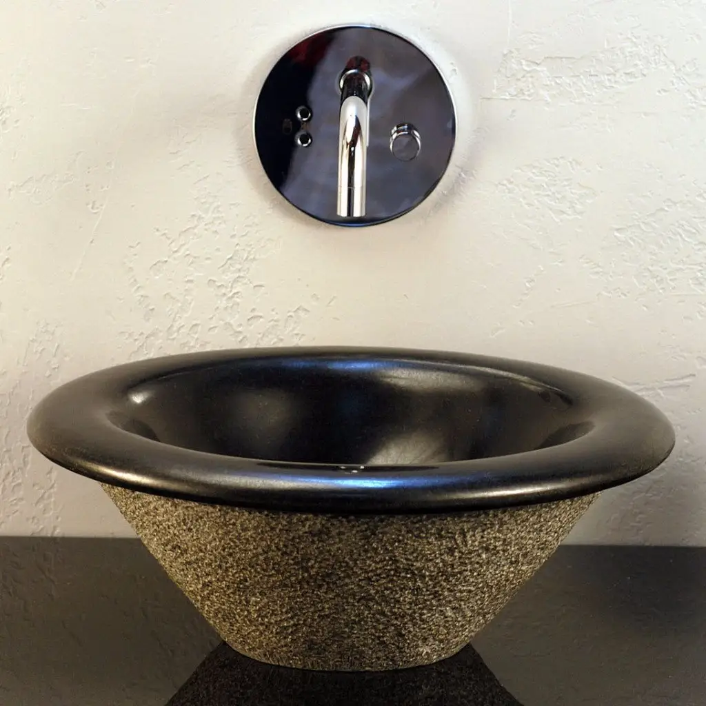 Évier de lavabo en pierre de granit naturelle, intérieur noir poli, pour salle de bains et hôtel