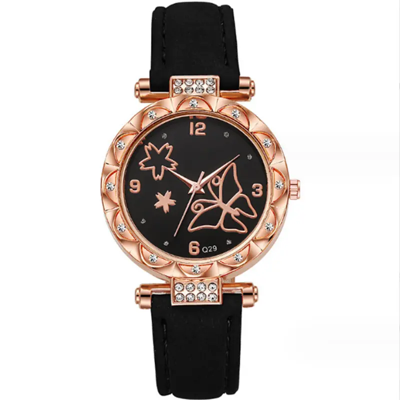 Relógio de fábrica em promoção moda feminina personalidade simples borboleta conjunto de relógio de quartzo couro feminino
