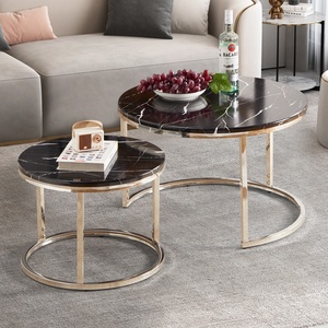Contemporary Round Nesting Bent Black Gold Metal Side Glass Marble Stone Mdf Wood Coffee <strong>Table</strong> Nest of <strong>3</strong> <strong>Table</strong> <strong>Set</strong> Nesting <strong>Table</strong> - Product Image 5