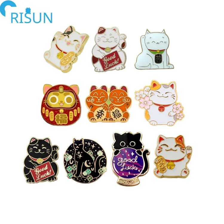 Souvenirs Customized Soft Enamel Good Lucky cat Lapel Pins Badges Brooches Custom Good Lucky cat Enamel Pin