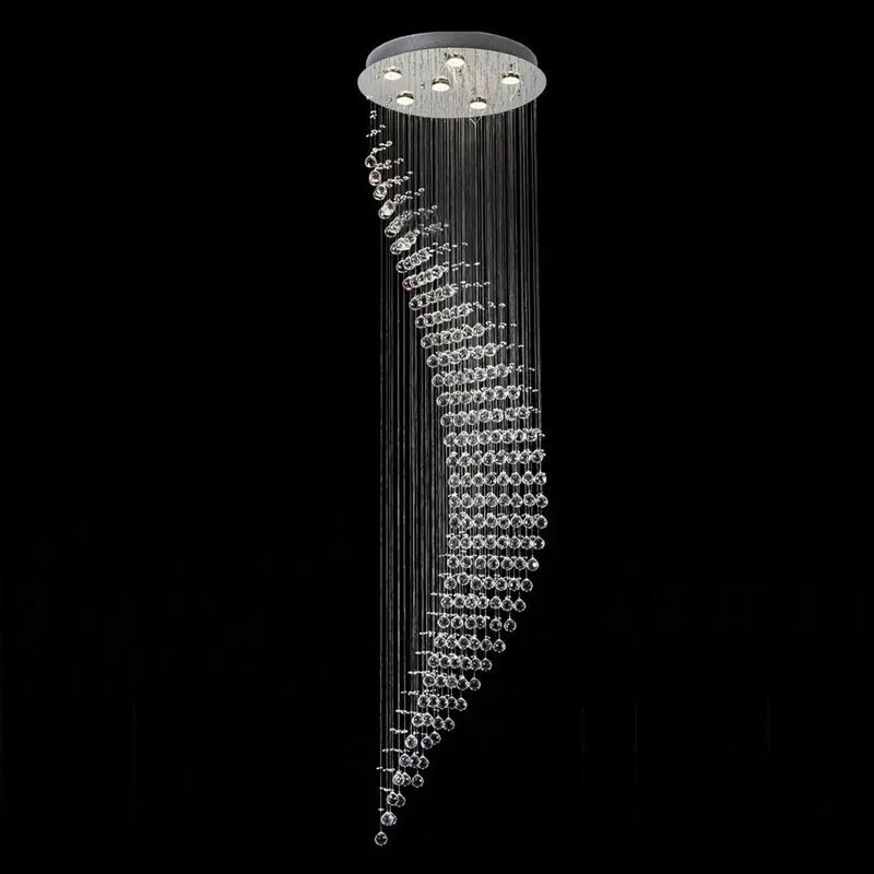 Hotel Villa gran lámpara colgante de metal techos altos lámpara colgante LED escalera moderna de lujo espiral larga K9 araña de cristal