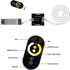 12-24V Daul blanco CCT LED tira controlador serie táctil inalámbrico RF control remoto caja de acero negro 12V PWM CCT LED controlador - Product Image 4