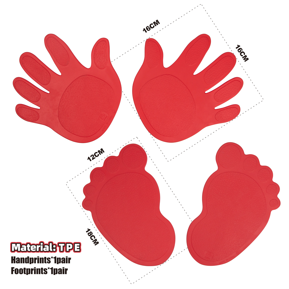 Ensemble d'empreintes de pieds/empreintes de mains rouges