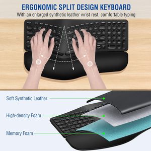 Teclado ergonómico recargable Bluetooth/2,4G USB inalámbrico Touchpad Reposamuñecas Buffer Diseño separado para múltiples dispositivos Nuevo - Product Image 4