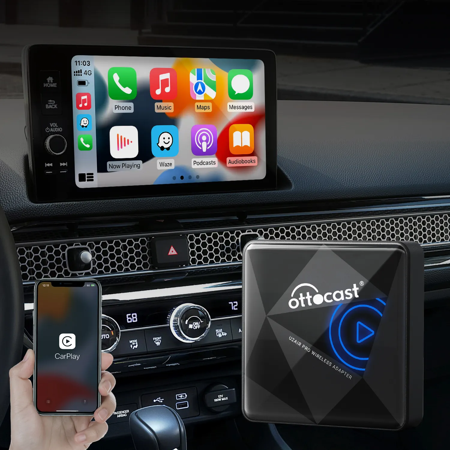 Ottocast – adaptateur Carplay sans fil, lien intelligent, Dongle Apple CarPlay pour Audi w204 Apple car pour jouer