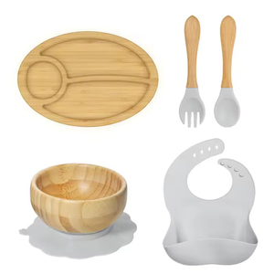 竹パンダベビープレート摂食セットソフトシリコンビブスプーン付き - Product Image 4