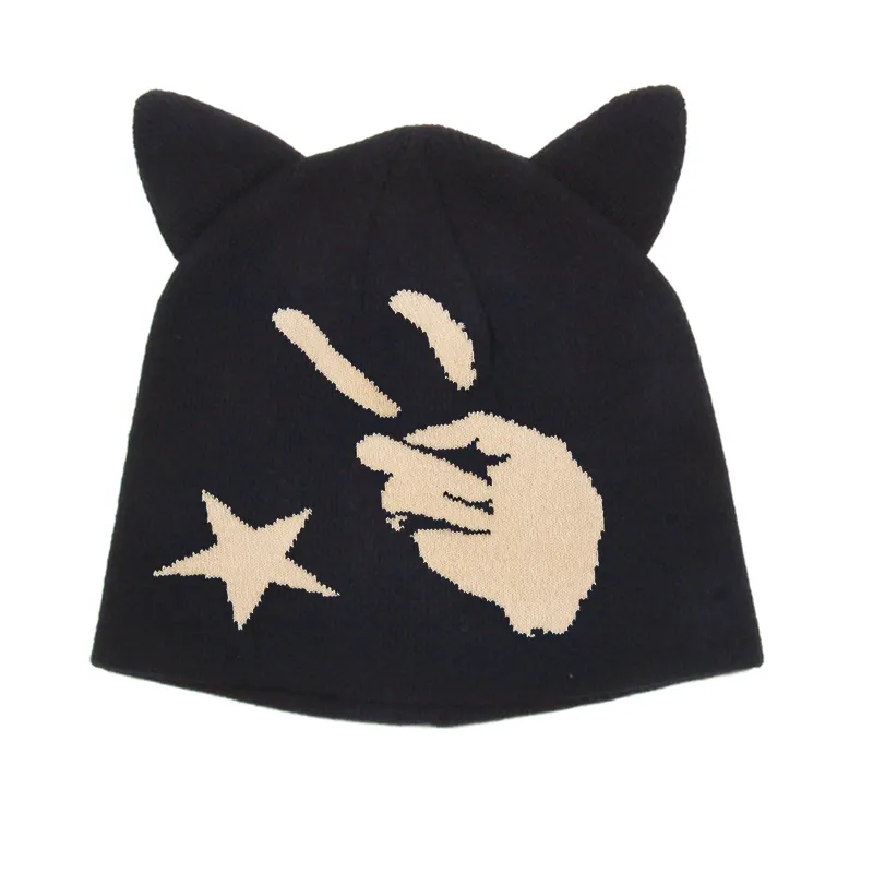 Chapéus de malha, gorros de crochê, orelha de gato, gorros com orelhas de animais, modernos