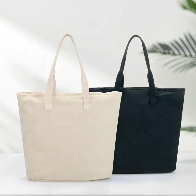 Promotion White Beach Shopping Einkaufstaschen mit individuell bedruckten Logo Tasche Reiß verschluss Baumwolle Leinwand Einkaufstaschen für Frauen