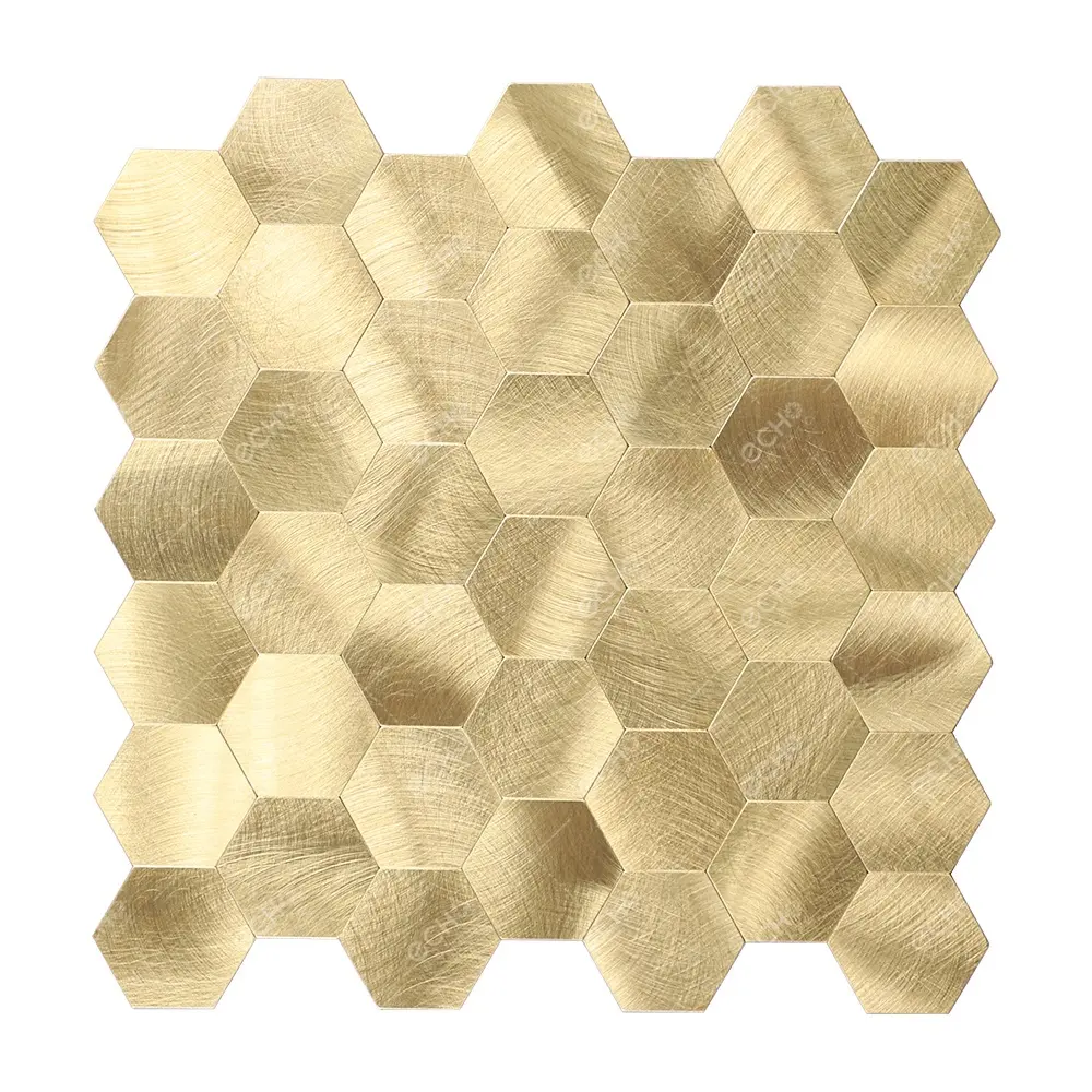 Gold Hexagon Fliesen Küche Backs plash selbst klebende Aluminium Mosaik Wandfliesen