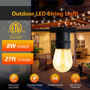 Cadena de luces <span class=keywords><strong>LED</strong></span> para patio exterior, 18/2 SJ27272727ft 10 bombillas impermeables de grado comercial - Product Image 2