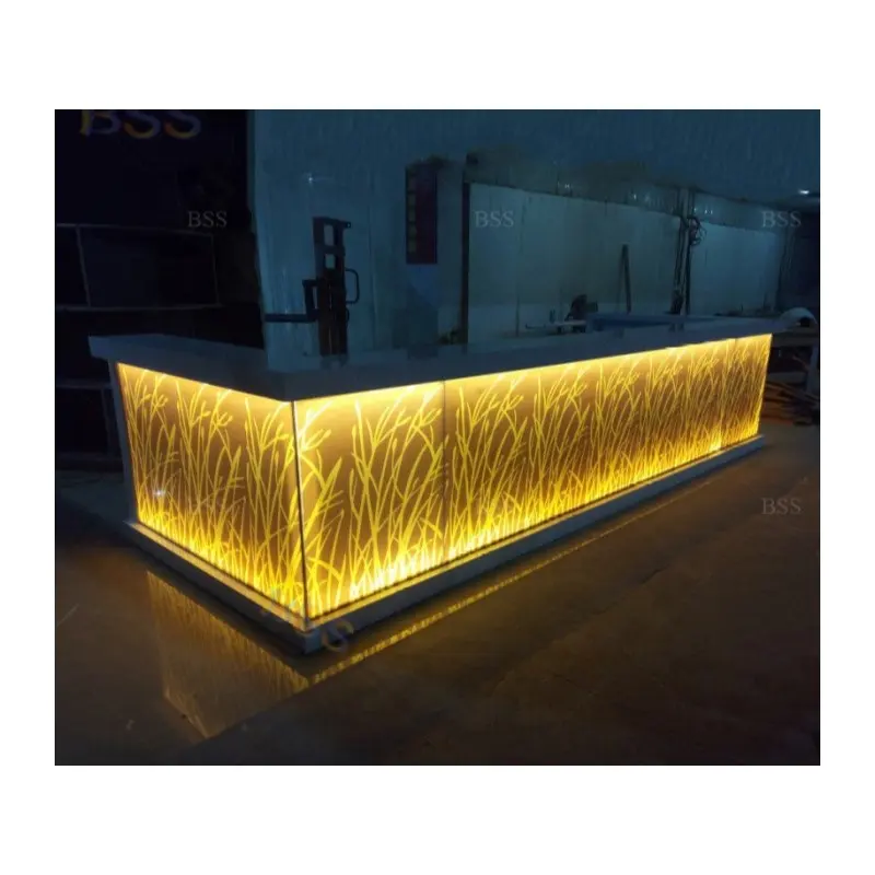 Barra de Bar en forma de L, diseño moderno y contemporáneo, personalizada, de alta gama, grande, de mármol acrílico, Led, para restaurante y Bar