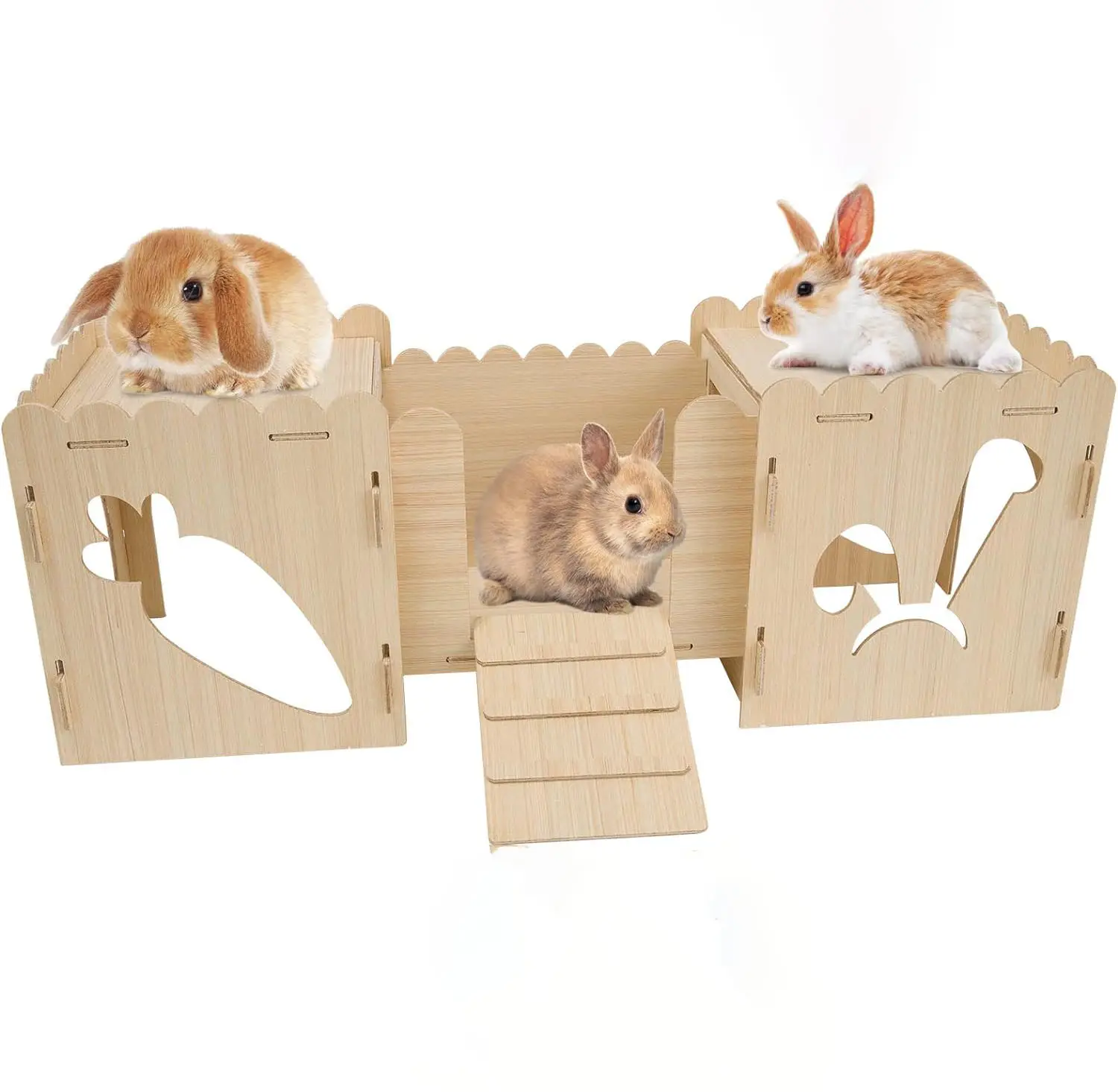 Ahşap tavşan kale saklanma tünel Playhouse-büyük el yapımı tavşan kale küçük hayvan dinlenme ve merdiven ve tun ile playhouse