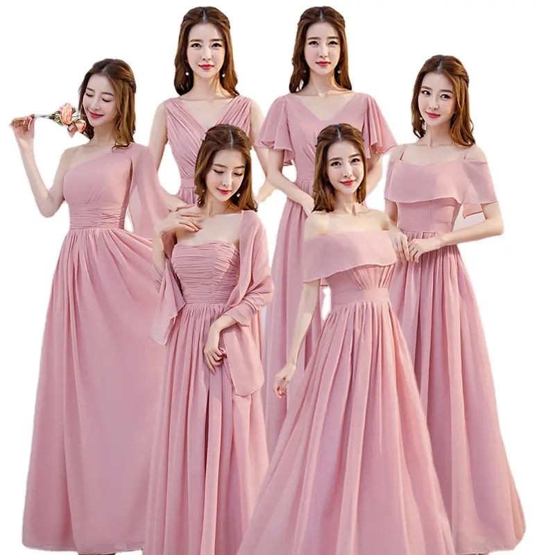 New Design Pink Chiffon Bridesmaid Dresses A-line Women Simple Party prom Dress Cheap Evening Dresses