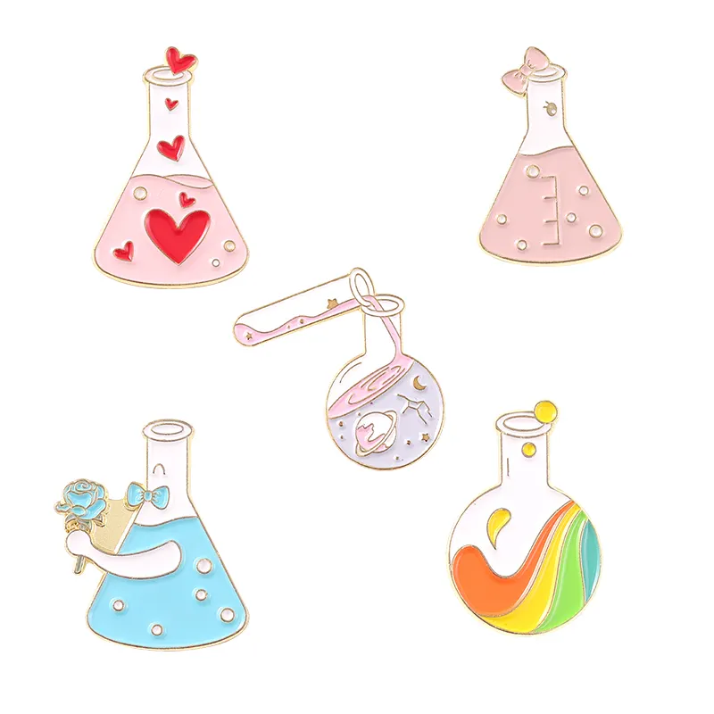 5 stili Scienza Chimica Bicchiere A Buon Mercato Dello Smalto Pin Personalizzato Arcobaleno Cuore Rosa di Bowknot del Metallo Spille Badge Perni del Risvolto