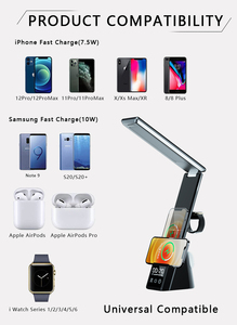 Multifunctional Alarm Clock Digital Clock 5in1 <strong>Charging</strong> Station Adjustable Modern LED Desk Table <strong>Lamp</strong> with Wireless <strong>Charging</strong> - Product Image 3