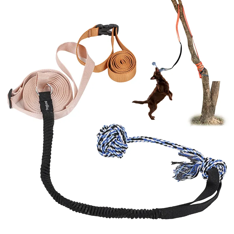Mainan anjing interaktif dapat ditarik, tali tarik mainan perang untuk anjing kecil atau sedang, latihan gantung luar ruangan tali perang