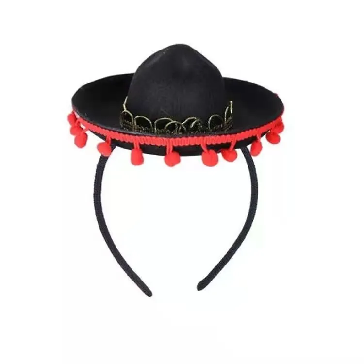 Mini sombrero de fieltro para fiesta de Halloween, sombrero de bola de piel mexicana, diadema para mascotas, clip para la cabeza, hebilla para cabeza de Mascota