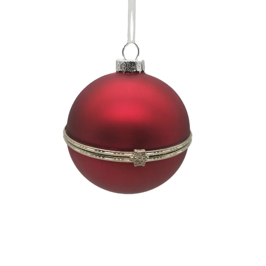 Ornamento de bola de Navidad de cristal, colgante rojo abierto de 8cm para decoración de Festival de boda, oferta de fábrica