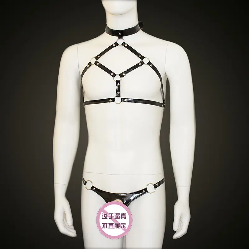 Cinturón de castidad de cuero sintético para hombre, arnés para cuello, ropa para Bondage Gay, BDSM, lencería Sexy, Juguetes sexuales, disfraz