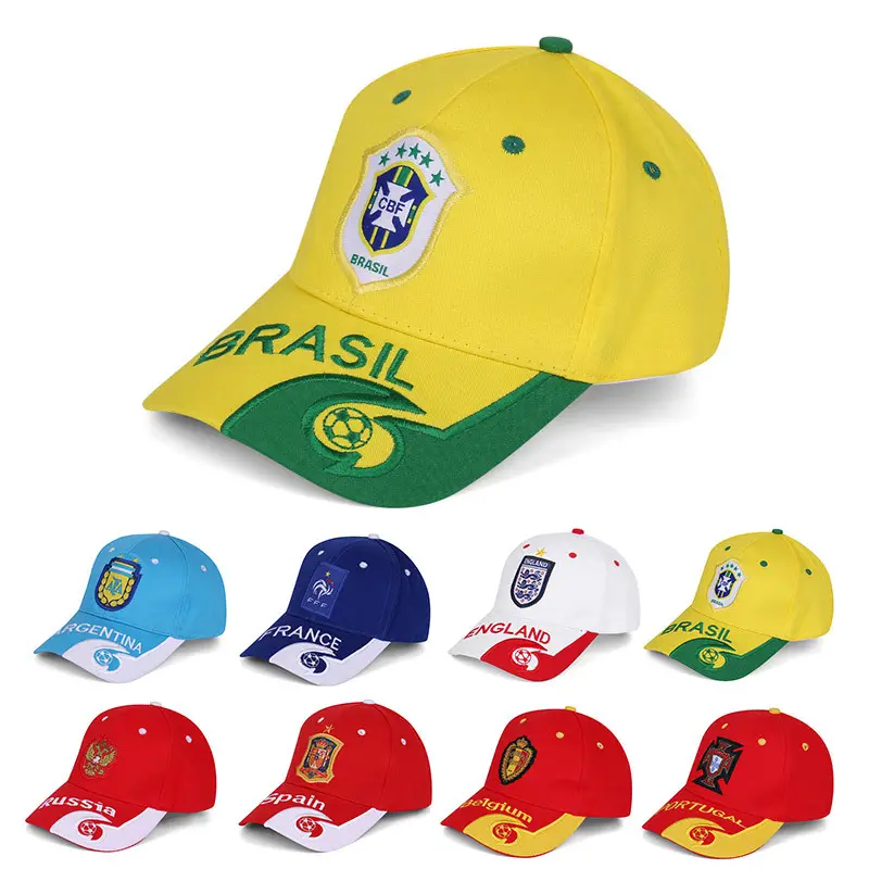 Gorra de béisbol con bordado personalizado para fanáticos del fútbol, gorras deportivas de fútbol de algodón, Italia, Países Bajos, Brasil, Francia