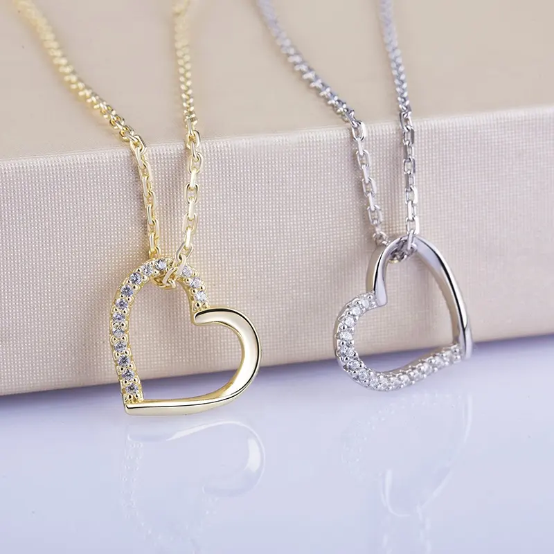 Collares de corazón con cadena personalizada para mujer, Plata de Ley 925, chapado en oro de 18k, joyería fina, nueva moda