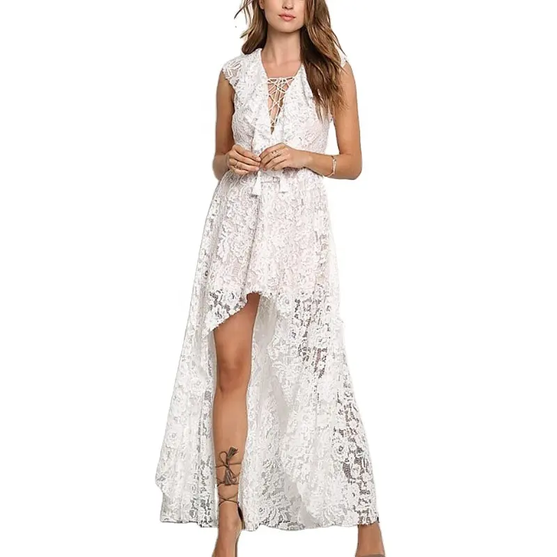 Lankai lino di alta qualità elegante casual nuovo arrivo corto davanti lungo vestito posteriore bianco abbigliamento da festa