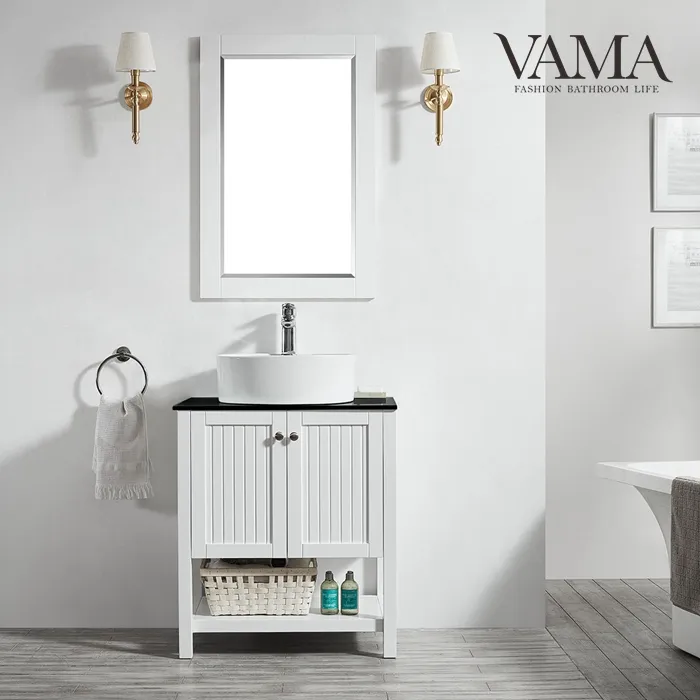 VAMA Factory 700 mm mobili da bagno da terra di piccole dimensioni mobile da bagno in legno con piano in vetro temperato 756028