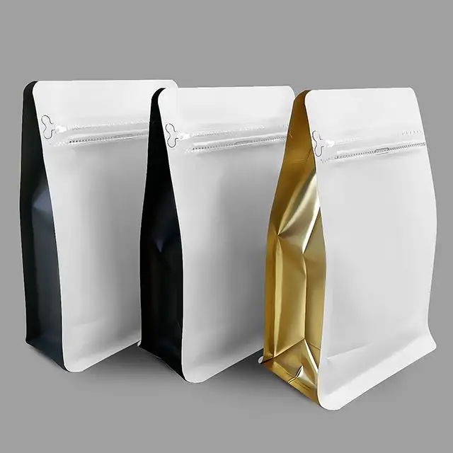 В наличии, Высококачественный красочный пакет с плоским дном на молнии, пакет из алюминиевой фольги, пакетики для кофе и чая, пластиковые упаковочные пакеты с клапаном