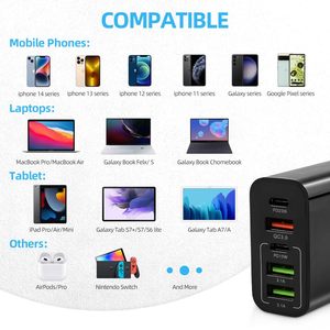 HYTO 65w PD Fast Charger EU US UK 2 Type-C 3 <strong>Usb</strong> Port <strong>Multiple</strong> <strong>Output</strong> <strong>Adapter</strong> Mobile Phone Travel Wall Charger for Macbook - Product Image 6