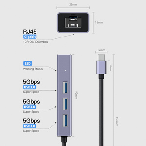 Logo personalizzato 10 / 100 / 1000Mbps USB a RJ45 adattatore USB 3.0 a rete Ethernet adattatore con 3 USB 3.0 hub - Product Image 2