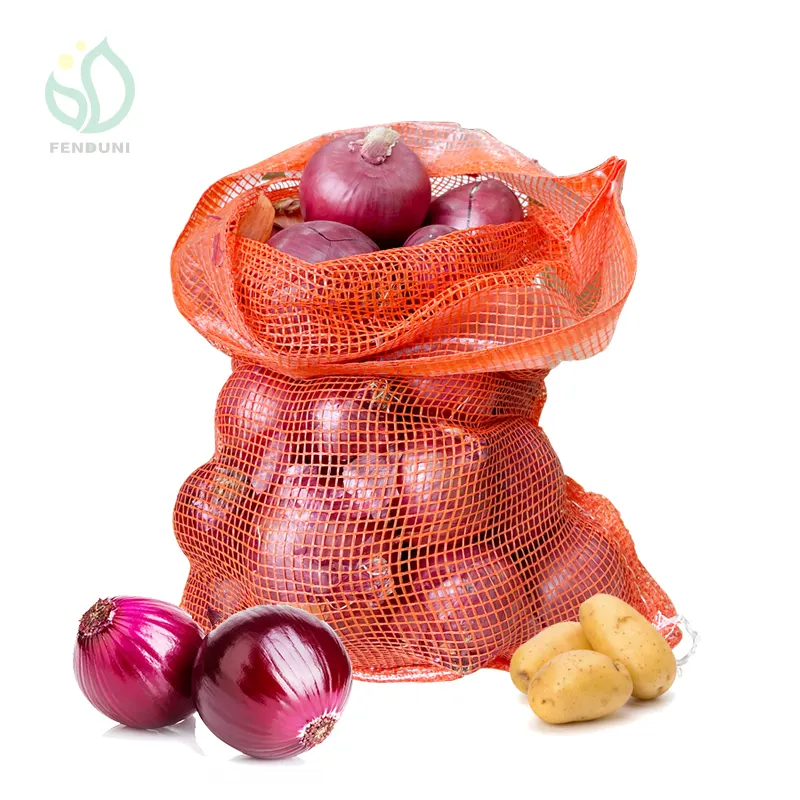 Bolsa de cebolla de grado alimenticio, bolsa de malla con cordón, barata, para patatas y leña, con logotipo personalizado, venta al por mayor