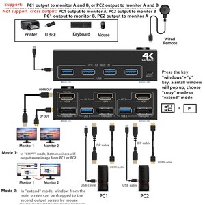 10PCS KVM Switch 2 Monitors 2 Computers USB 3.0 HD MI DP KVM Switcher 4K 60Hz HD Supports <strong>Keyboard</strong> and Mouse Monitor - Product Image 3