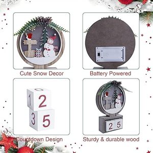 クリスマスツリーと雪だるまサイン付きの光のためのクリスマスアドベントカレンダー木製カウントダウンカレンダーの装飾