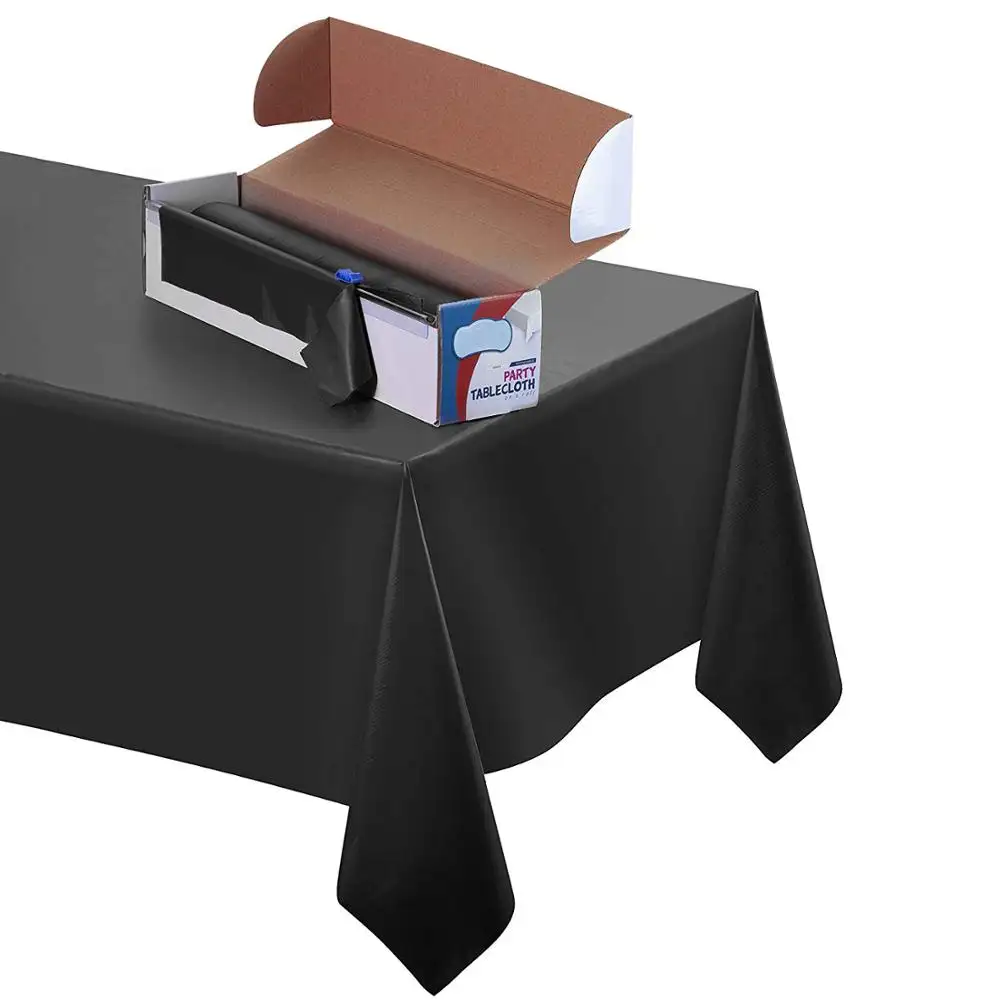 Siyah renk piknik parti tek kullanımlık PEVA masa örtüsü rulo kendinden kesme kutusu