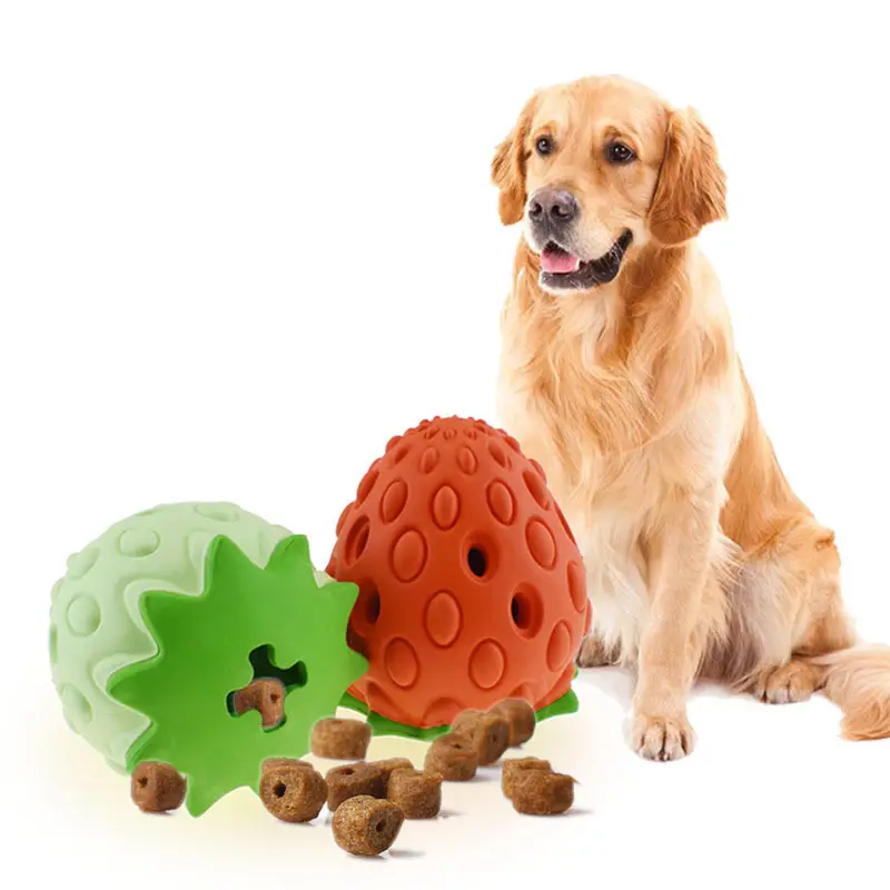 2022 New cute strawberry Bigbate Dog Chew Guard Interactive Slow Dog Feeder Toy Treat Dispenser Dog rubber chew toy