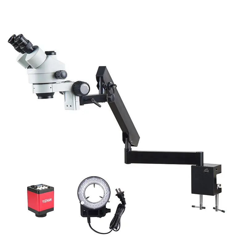 Microscopio estéreo Trinocular educativo con anillo de luz Led, cámara Hd de 13Mp, 7X-45X, fabricante de China