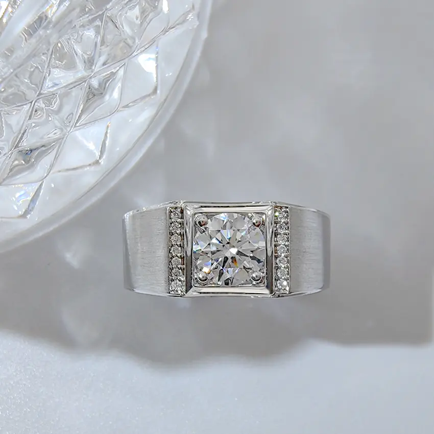 기본 18k 골드 플레이트 랩 그로운 다이아몬드 반지 남자 클래식 1cts 다이아몬드 반지 결혼식